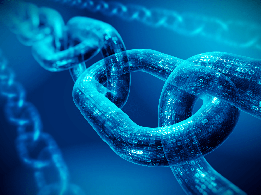 blue chain with technology symbols